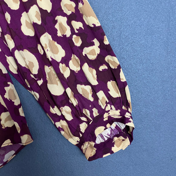 Nine West Top Women's XL Purple Beige Abstract Boat Neck Balloon Sleeve Blouse - Picture 6 of 16